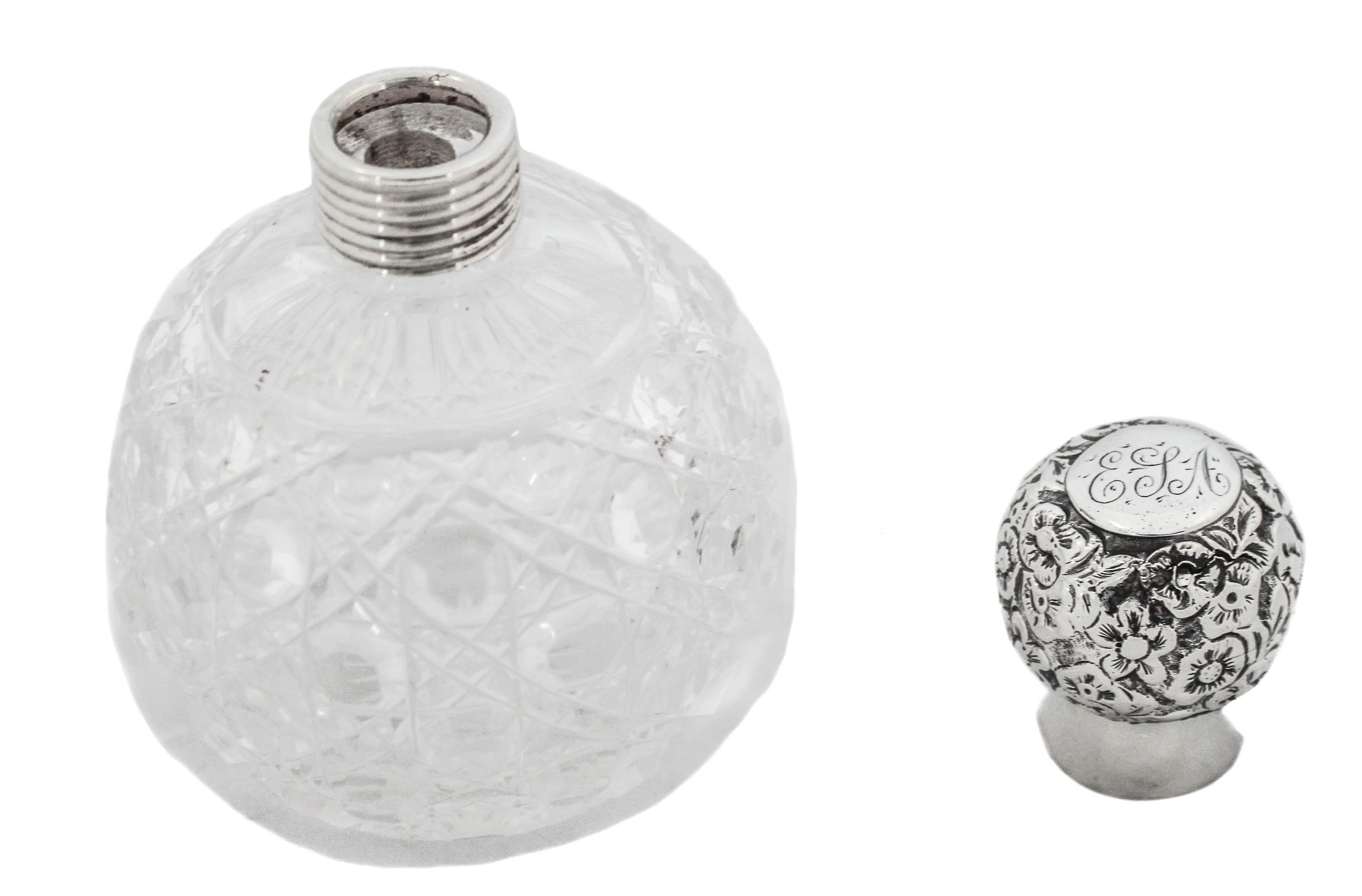 English Pair of Sterling and Crystal Perfume Bottles For Sale