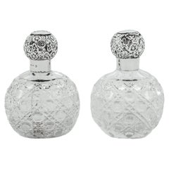 Pair of Sterling and Crystal Perfume Bottles