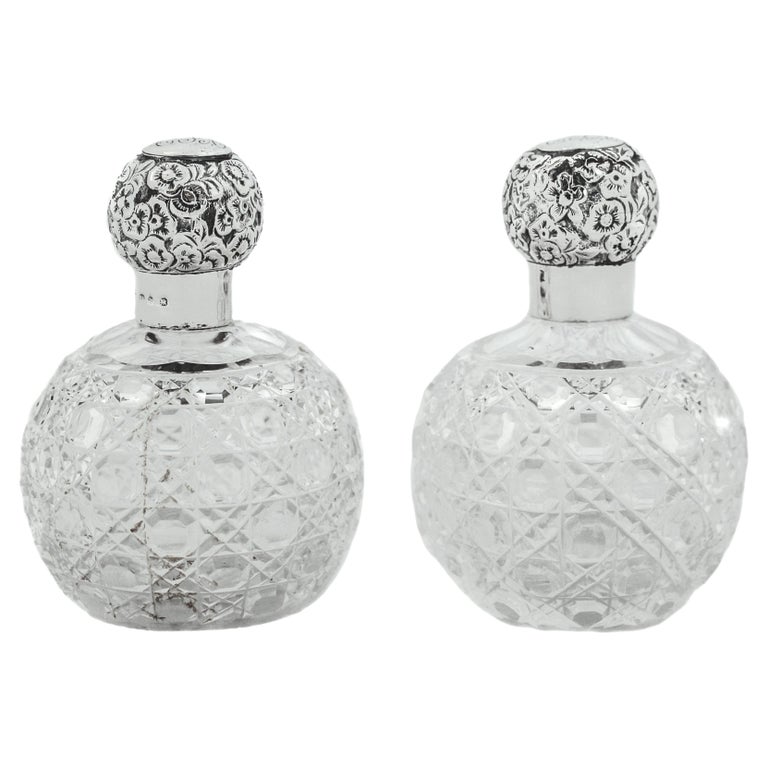 Pair of Sterling and Crystal Perfume Bottles For Sale at 1stDibs