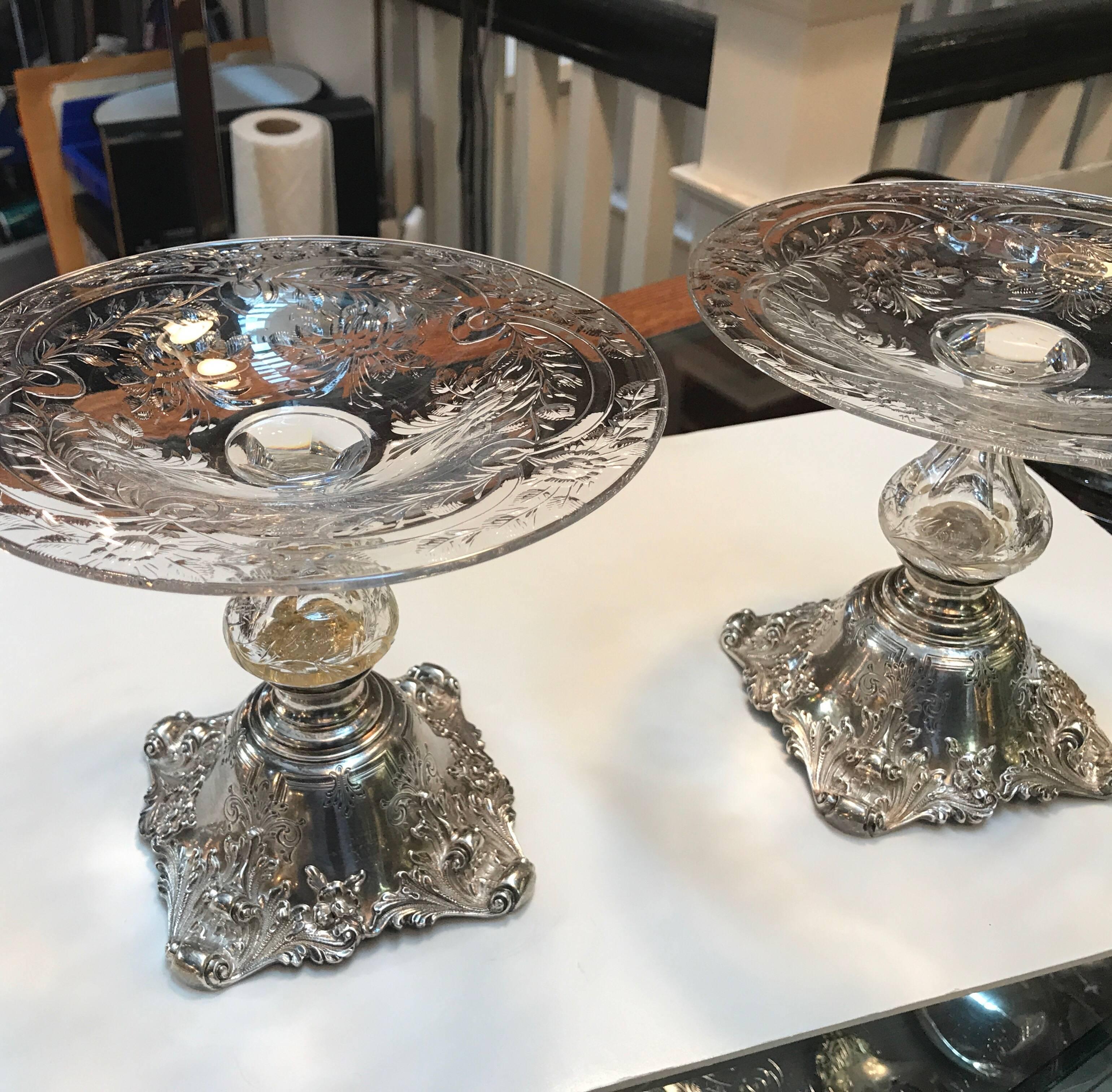 Pair of Sterling and Glass Compote Tazzas, 19th Century 3