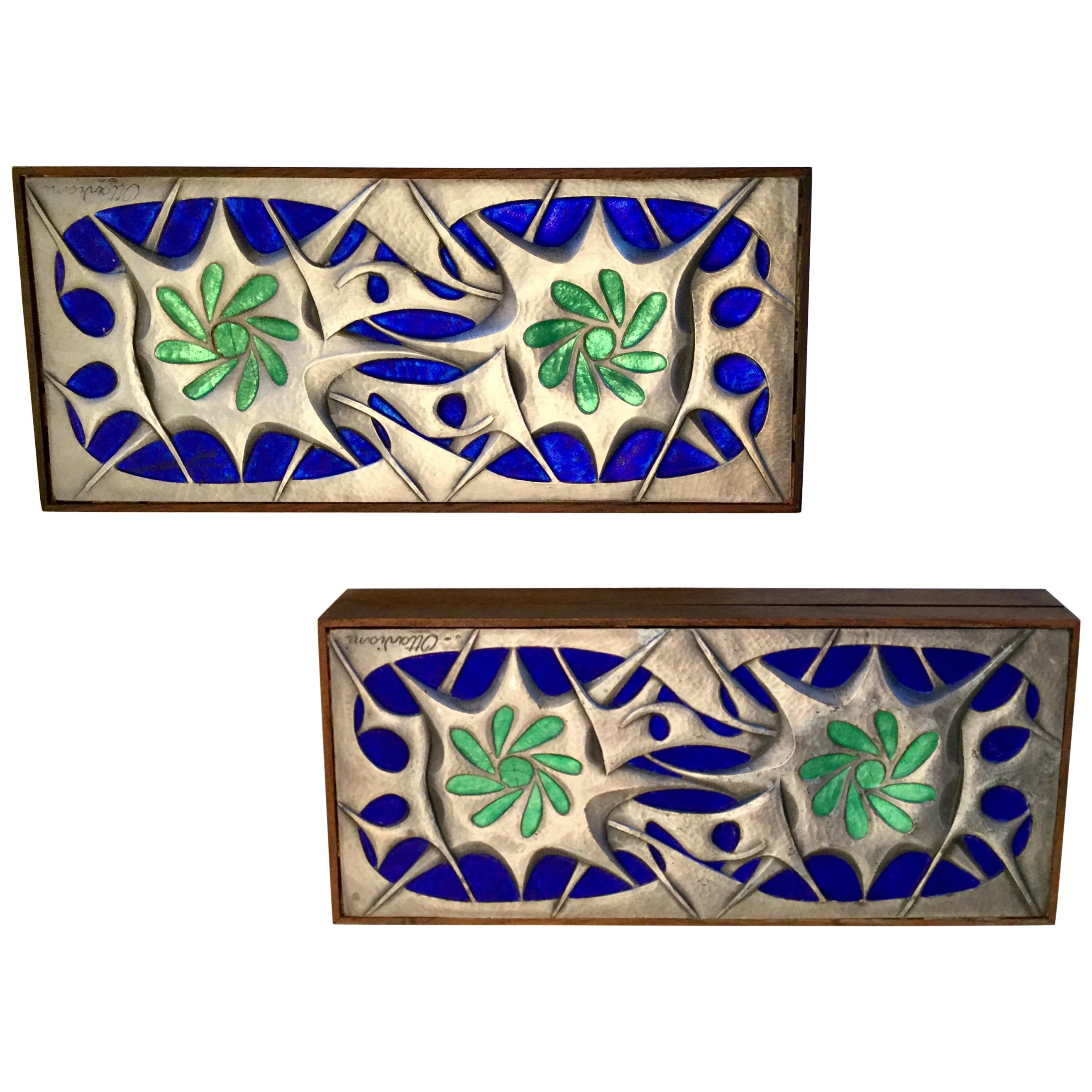 Pair of Sterling and Wood Boxes by Ottaviani For Sale