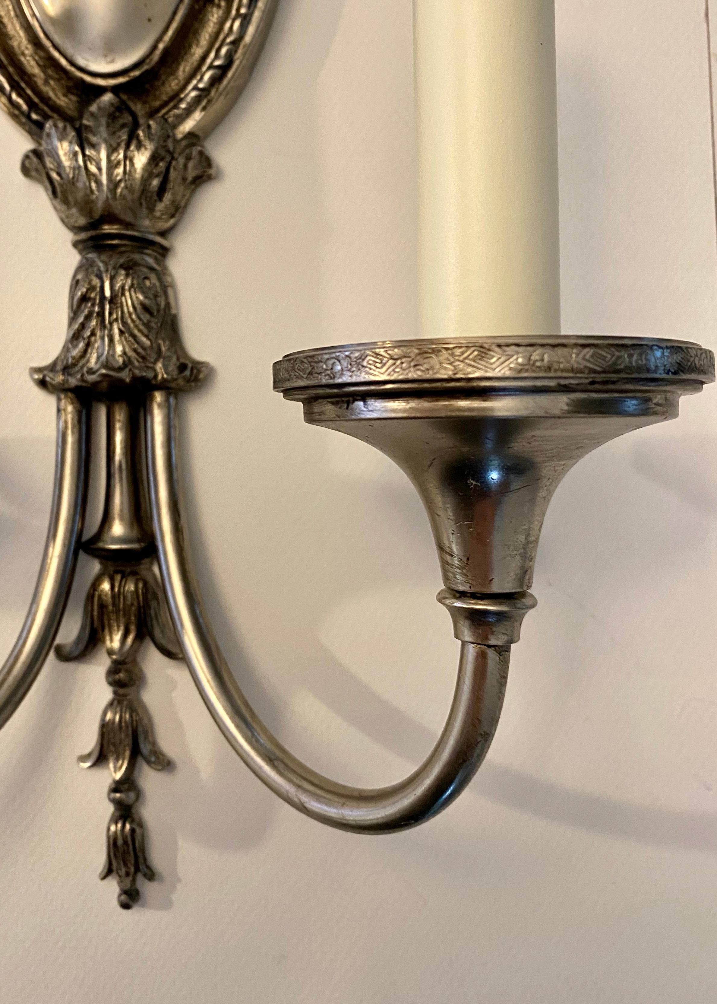 Pair of Sterling Bronze Company Two-Arm Antique Nickel Adam Style Wall Sconces 1