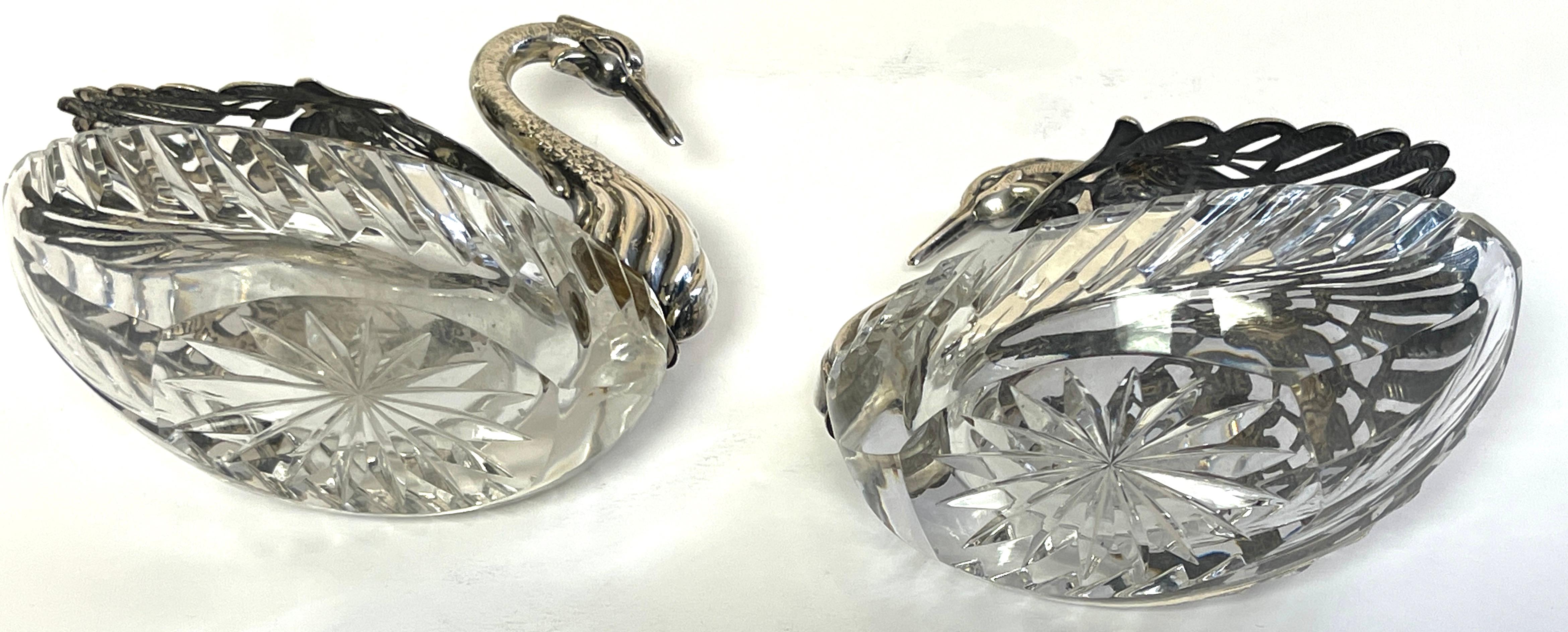 Pair of Sterling & Crystal Swan Articulated Sweetmeat Dishes For Sale 5