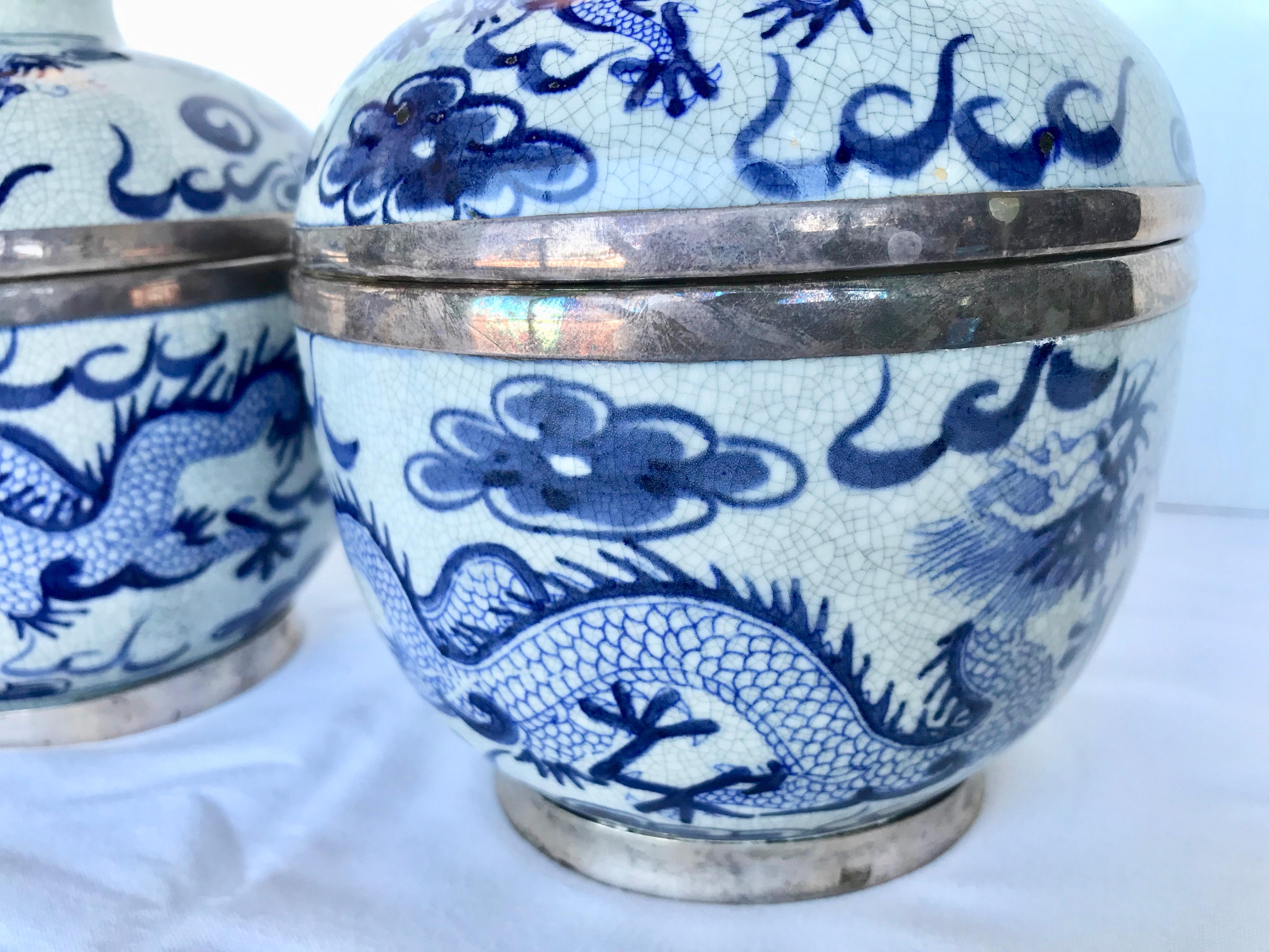 Pair of Sterling Mounted Chinese Blue and White Jars 6