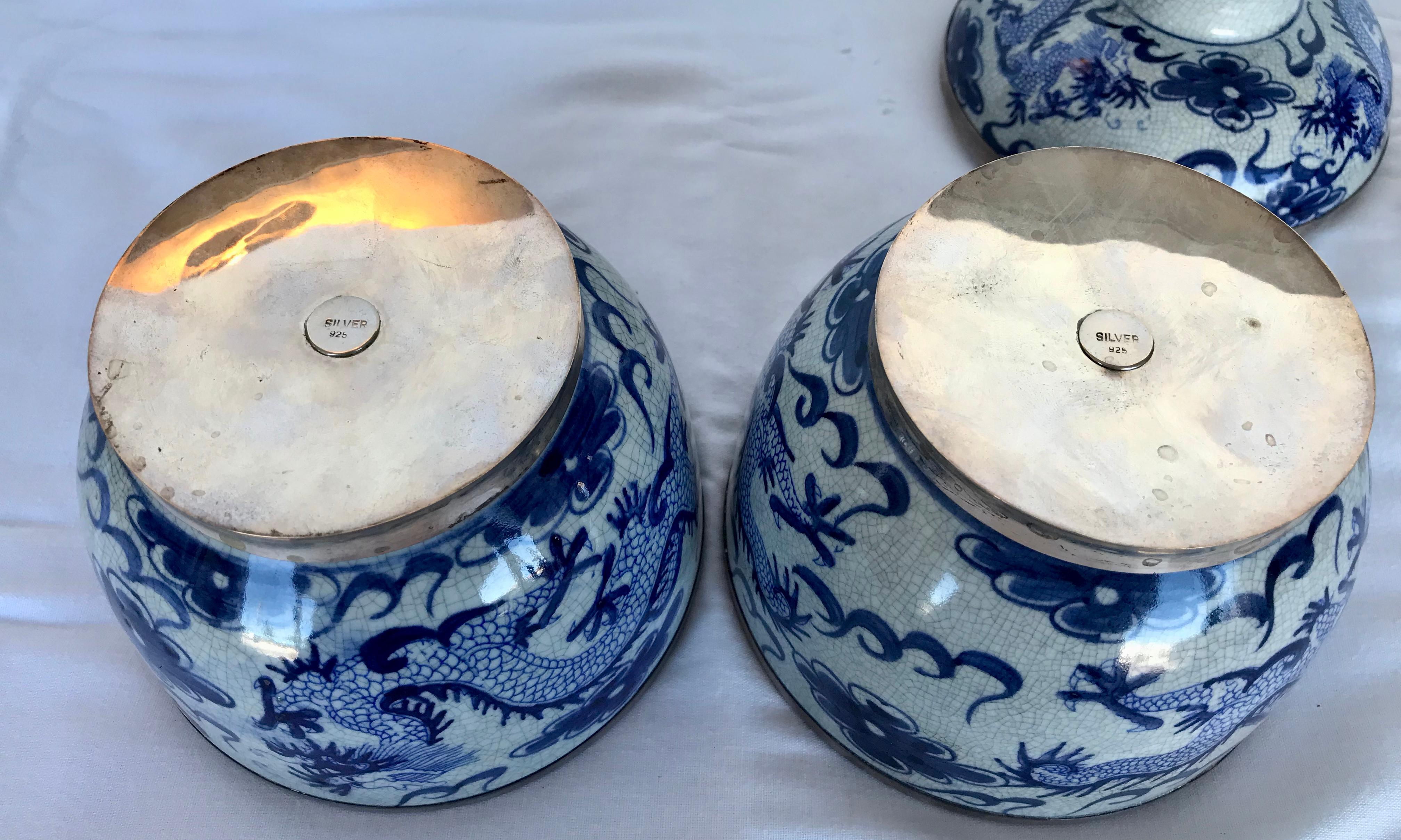 Pair of Sterling Mounted Chinese Blue and White Jars 8