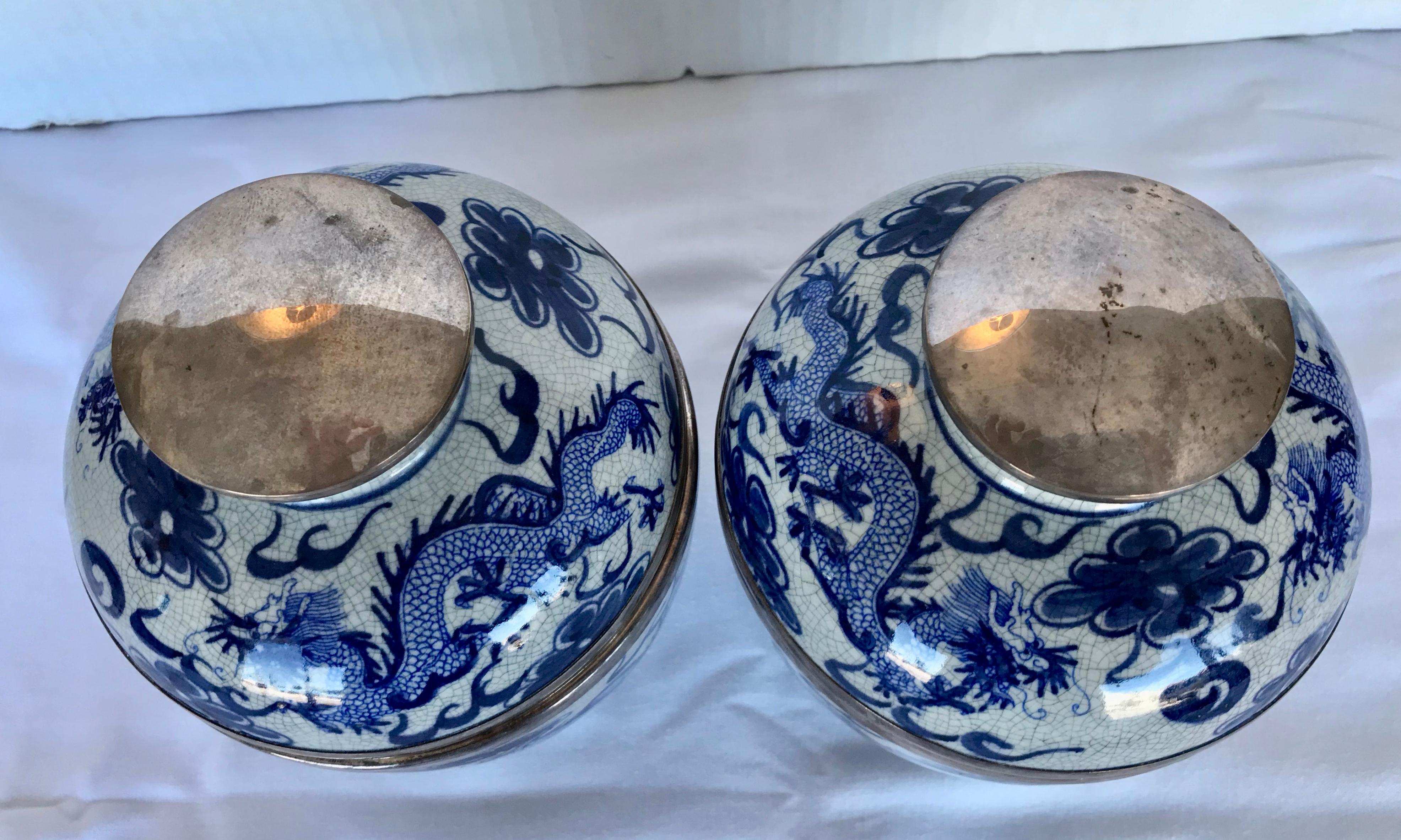 Pair of Sterling Mounted Chinese Blue and White Jars 2