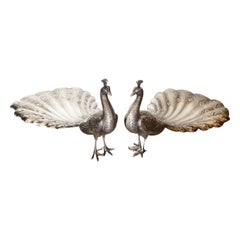 Pair of Sterling Peacock Form Trays