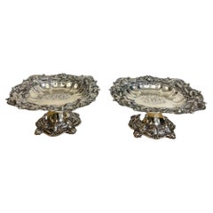Pair of Sterling Repoused  Iris Motif Compotes, by Whiting 