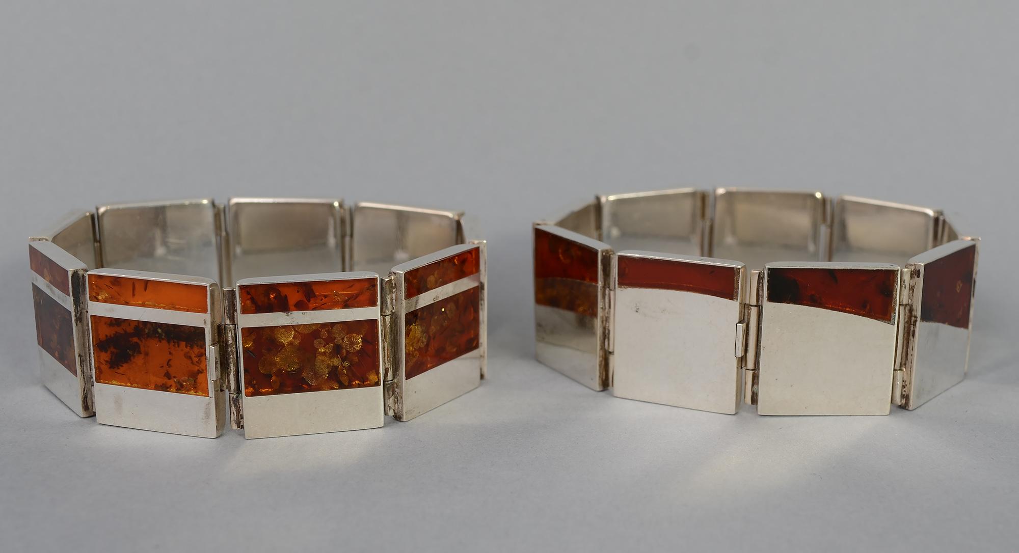 Pair of Sterling Silver and Amber Bracelets 1