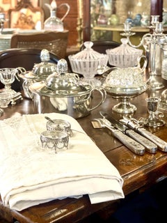 Pair of French Empire 950 Silver Swan Salt Cellars with Cut Crystal