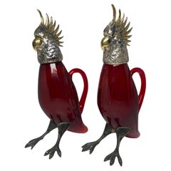 Pair Of Sterling Silver And Glass Cockatiel Cruet