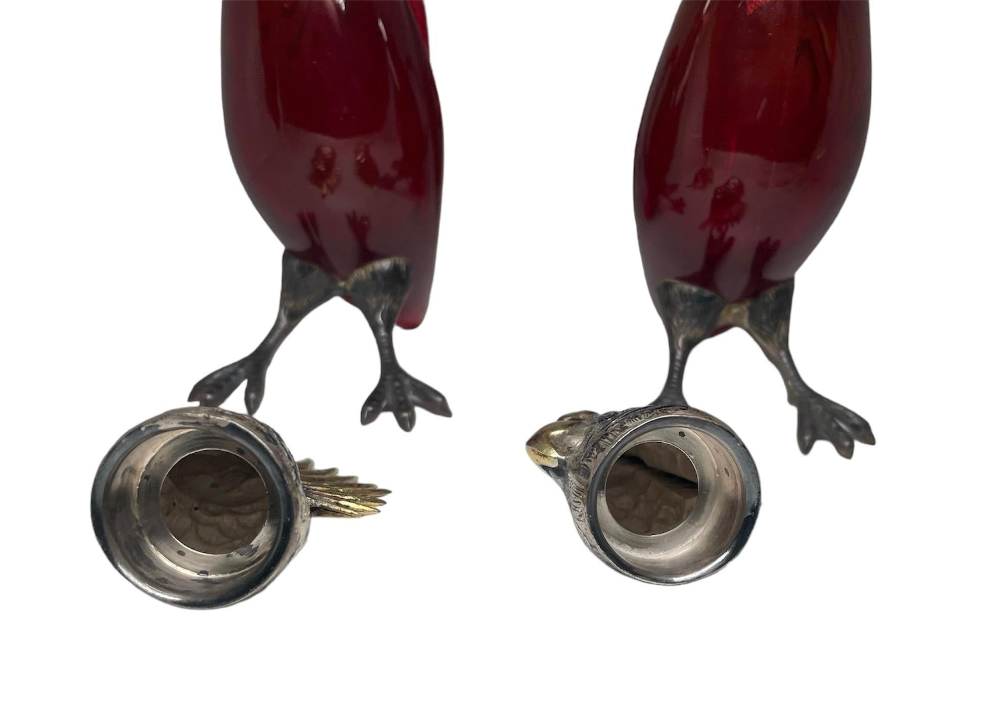 Pair Of Sterling Silver And Glass Cockatiel Cruet For Sale 3