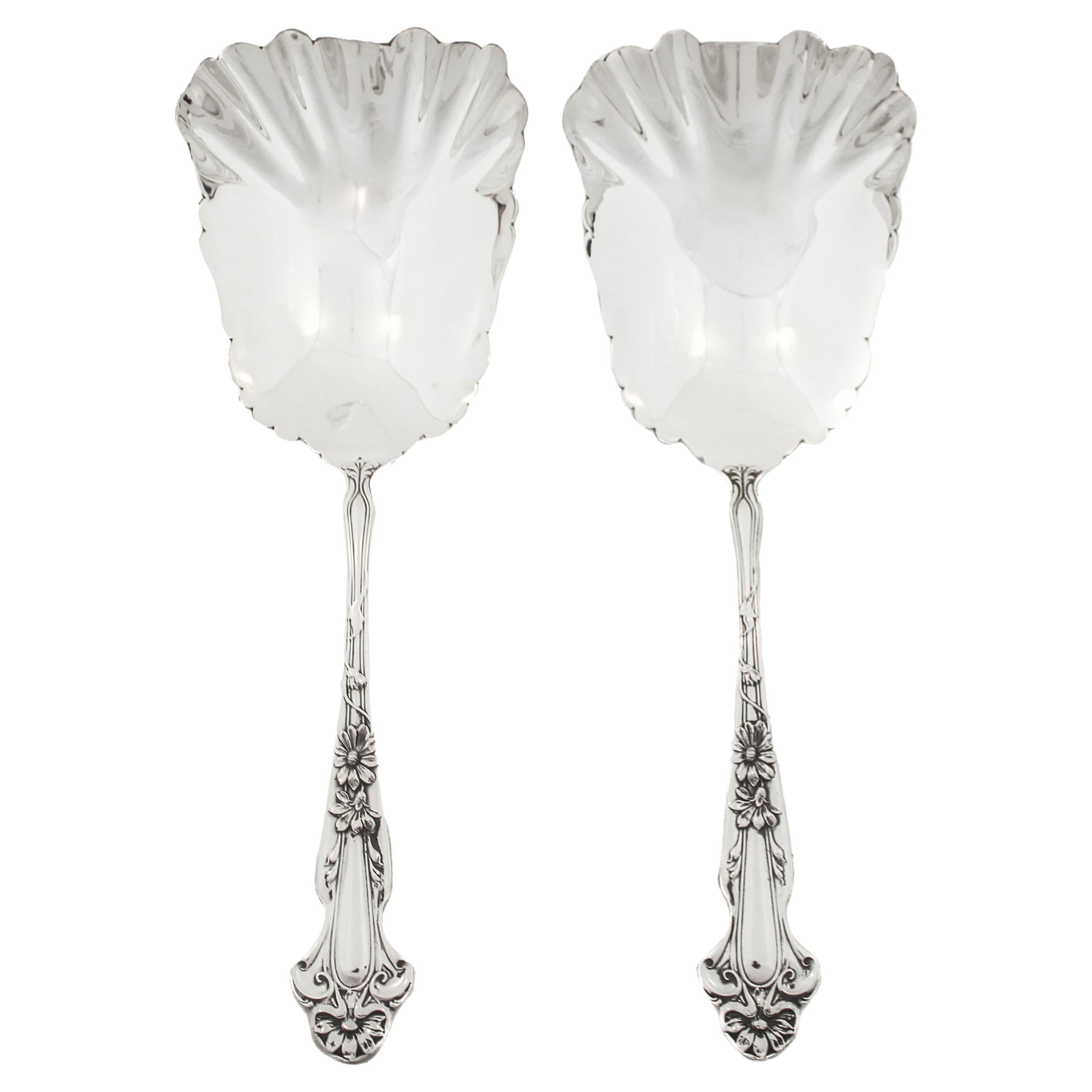 Pair of Sterling Silver Art Nouveau Serving Spoons For Sale
