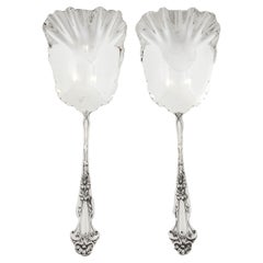 Antique Pair of Sterling Silver Art Nouveau Serving Spoons