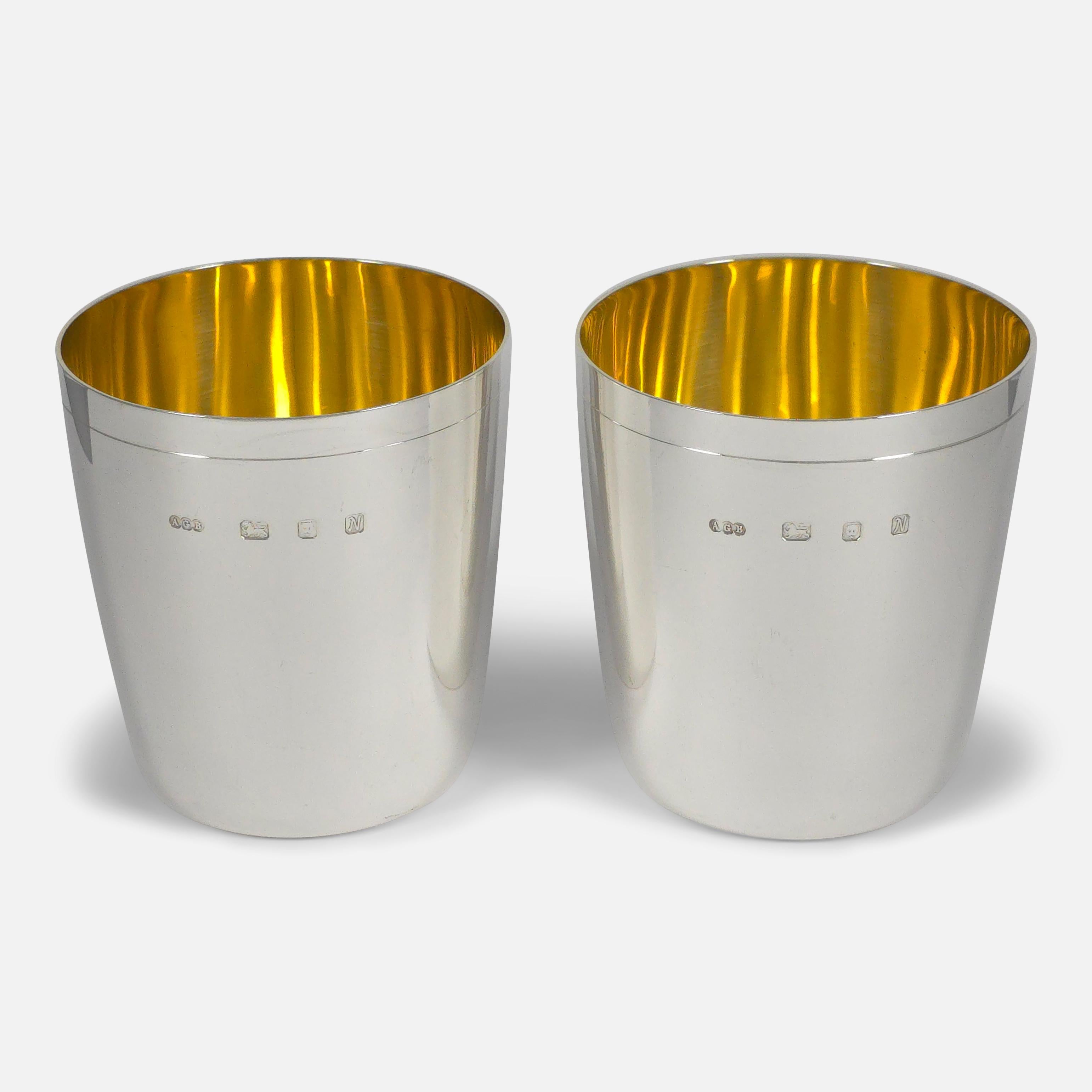 British Pair of Sterling Silver Beakers, Gerald Benney, 1987 For Sale