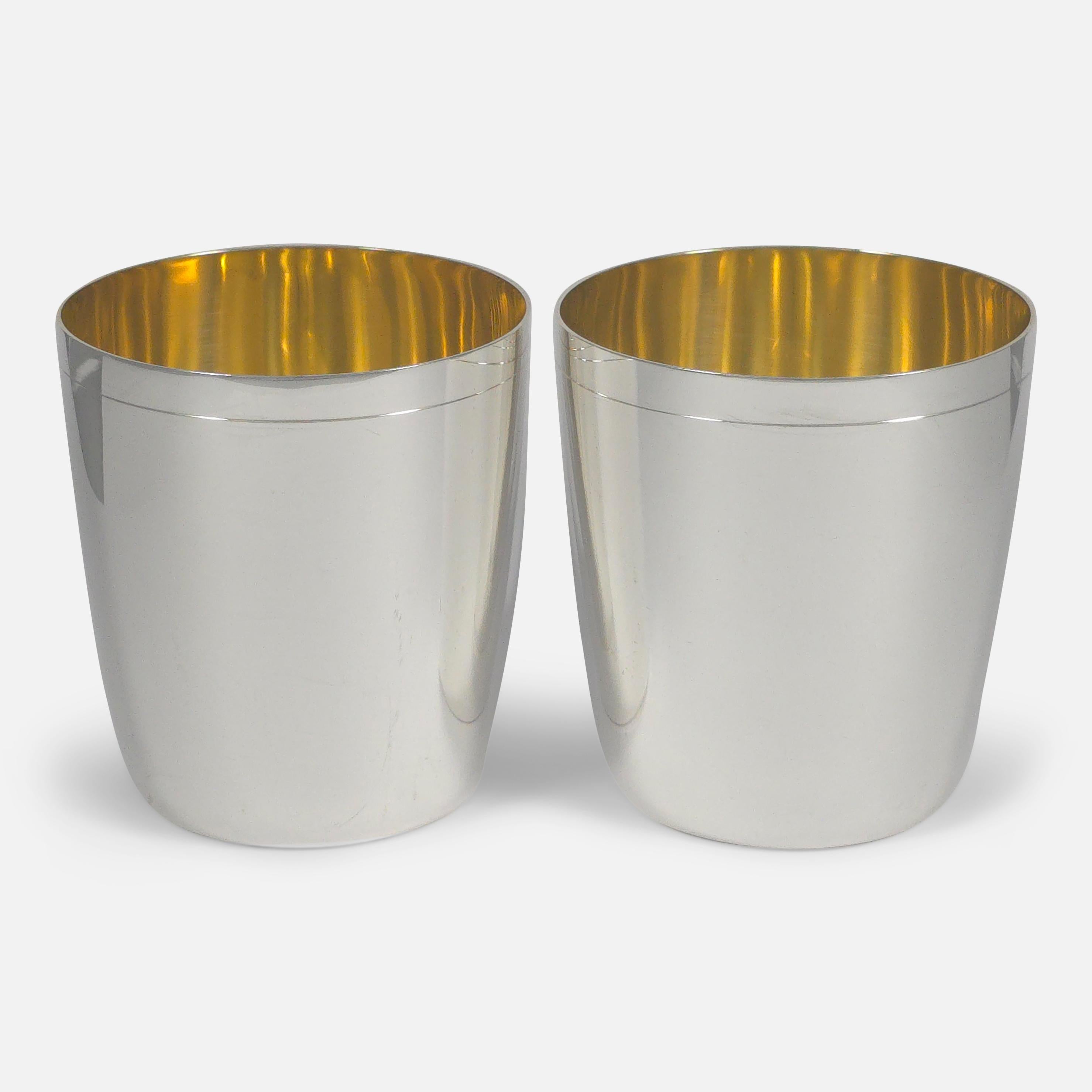 Late 20th Century Pair of Sterling Silver Beakers, Gerald Benney, 1987 For Sale