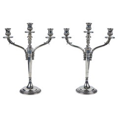 Pair of Sterling Silver Candelabra with Double Janus