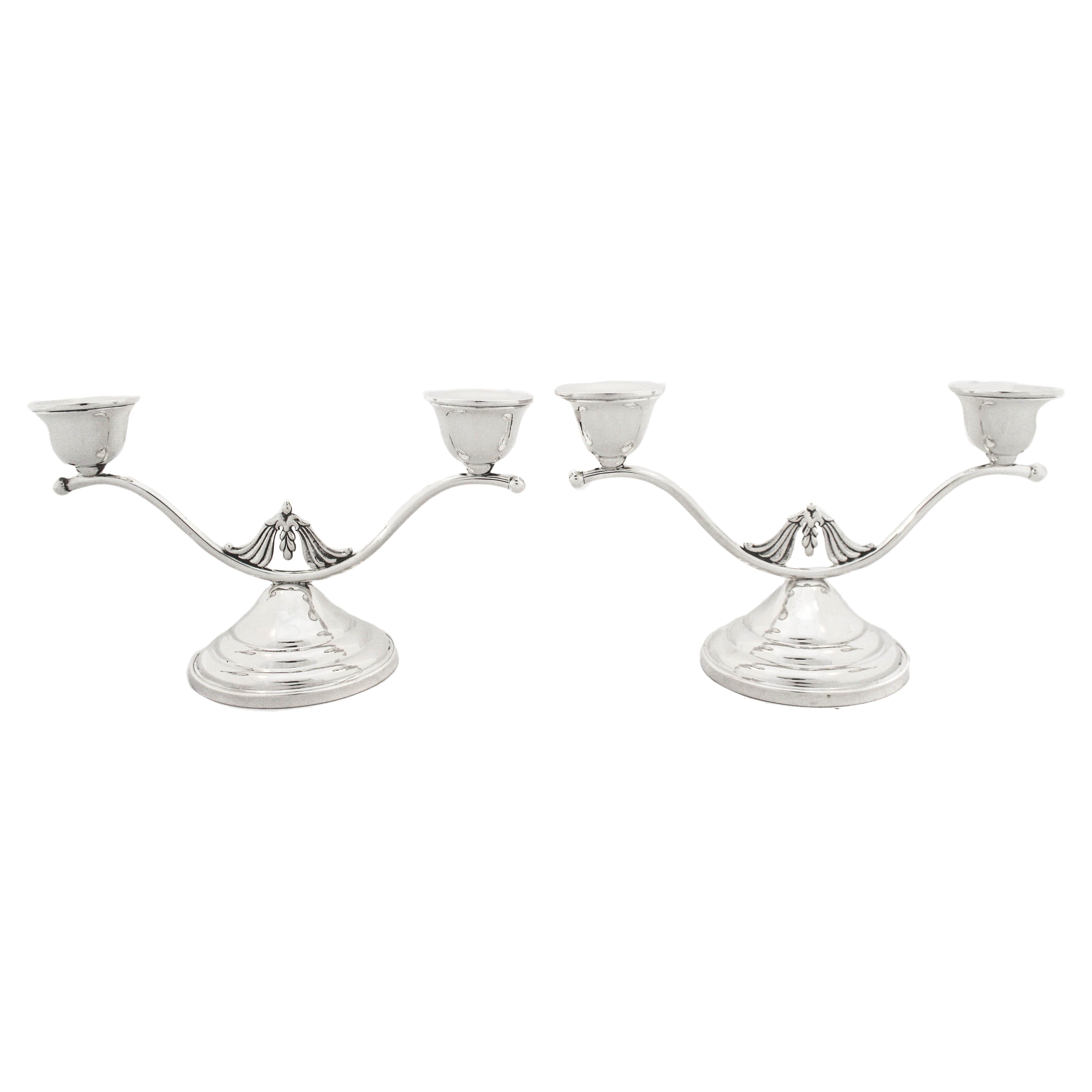 Pair of Sterling Silver Candelabras For Sale