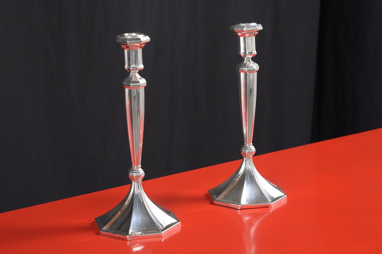 Art Deco 925 Sterling Silver Candlesticks by Masorett: Elegance Restored In Good Condition For Sale In Los Angeles, CA