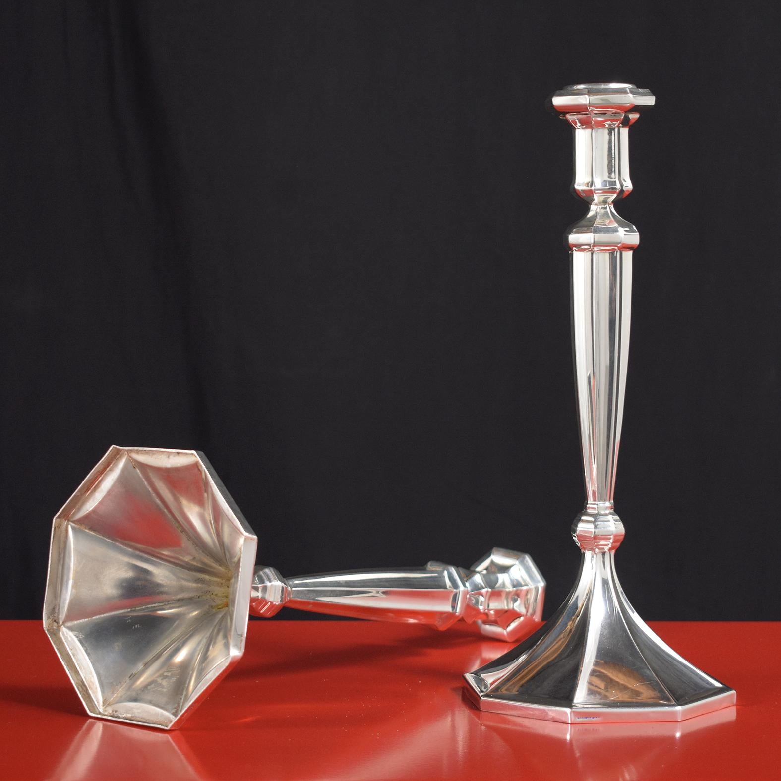 Art Deco 925 Sterling Silber Kerzenleuchter von Masorett: Elegance restauriert im Zustand „Gut“ in Los Angeles, CA