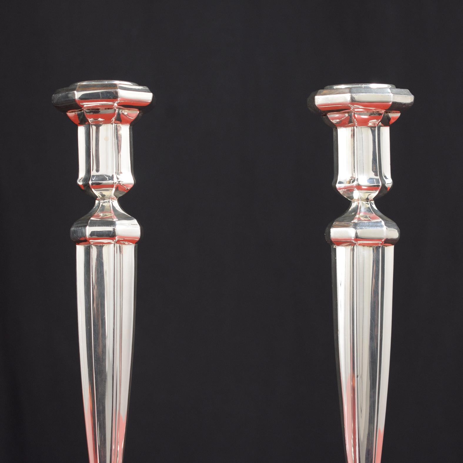 Art Deco 925 Sterling Silver Candlesticks by Masorett: Elegance Restored For Sale 3