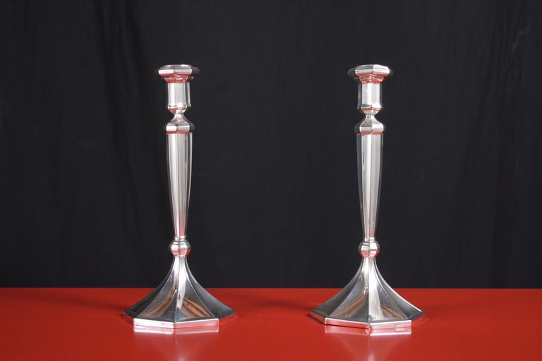 Pair of Sterling Silver Candle Holders For Sale at 1stDibs