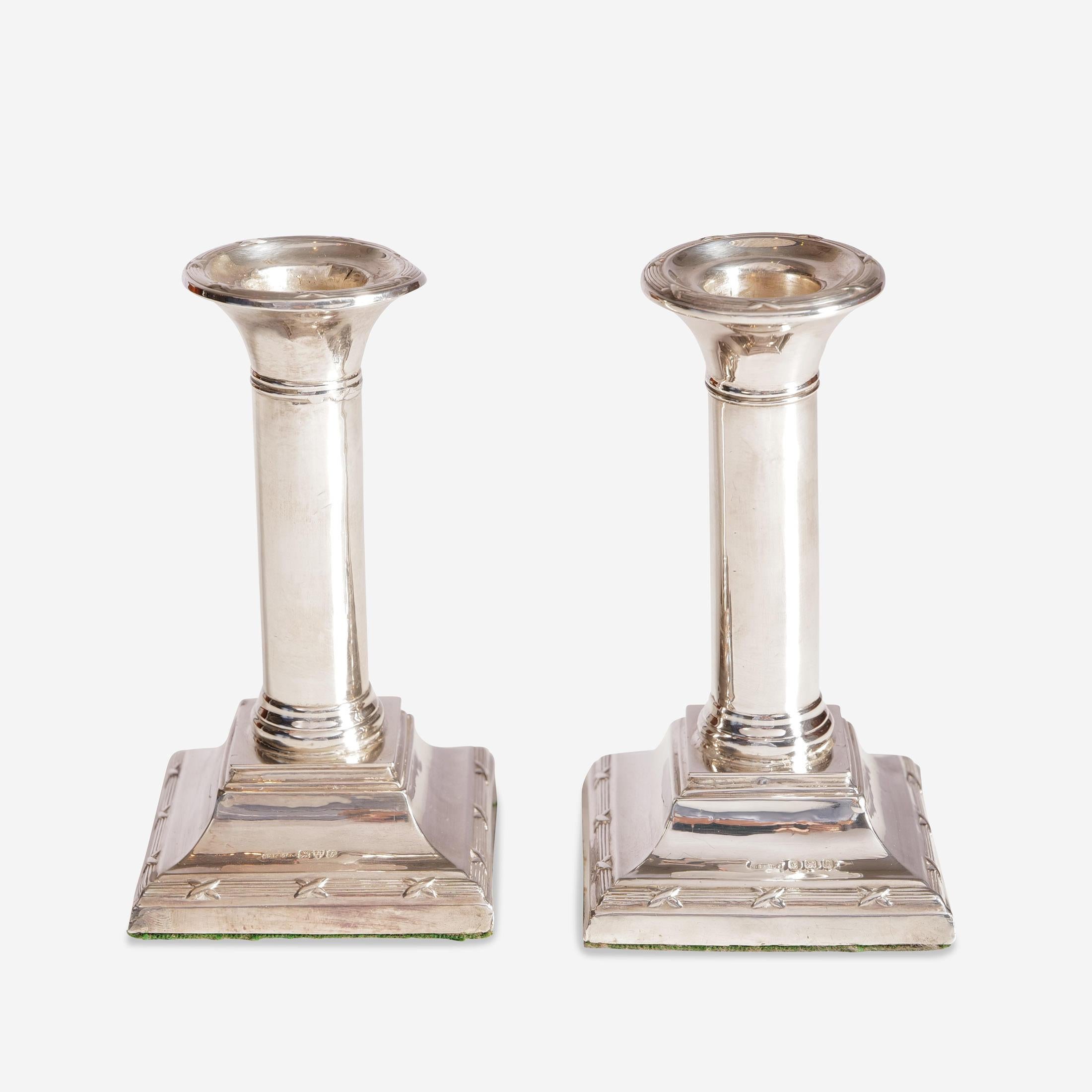Neoclassical Pair of Sterling Silver Candlesticks For Sale