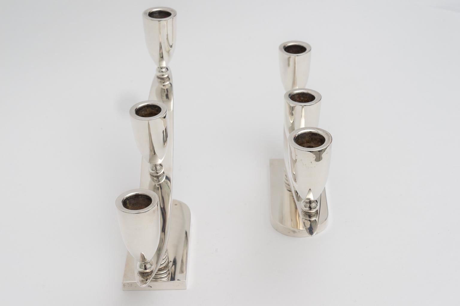 Mid-Century Modern Pair of George Jensen Style Sterling Silver Candlesticks