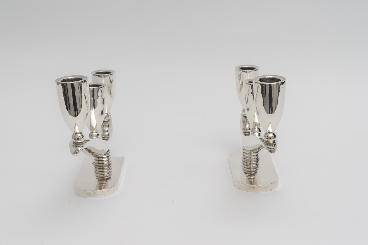 Mexican Pair of George Jensen Style Sterling Silver Candlesticks