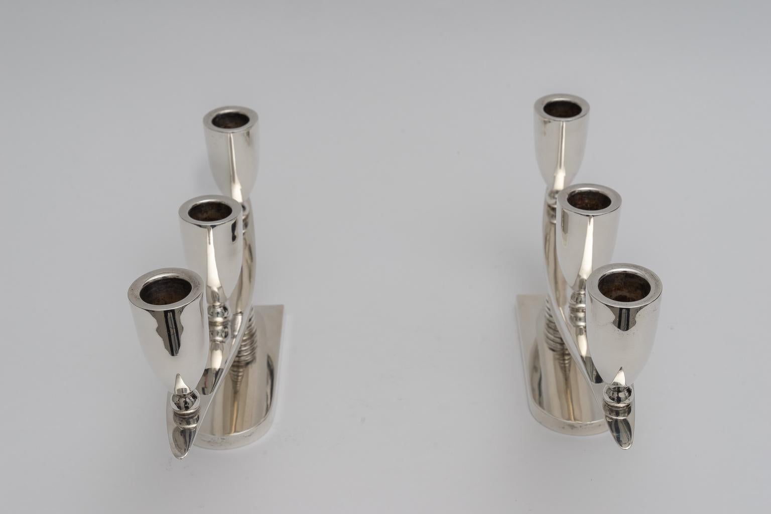 Cast Pair of George Jensen Style Sterling Silver Candlesticks