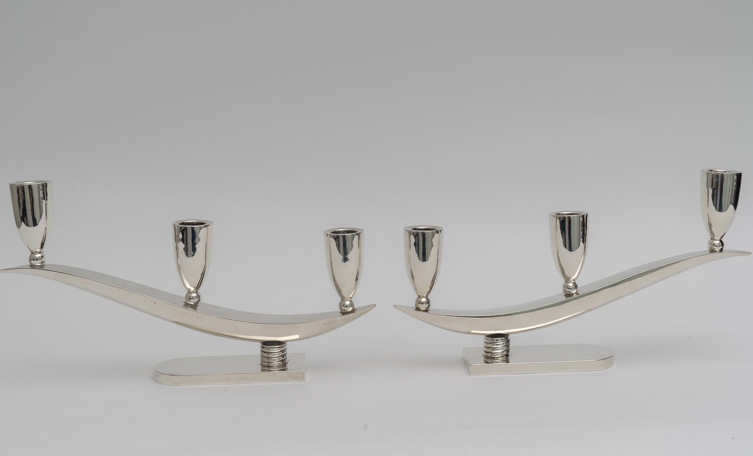 Pair of George Jensen Style Sterling Silver Candlesticks In Good Condition In West Palm Beach, FL