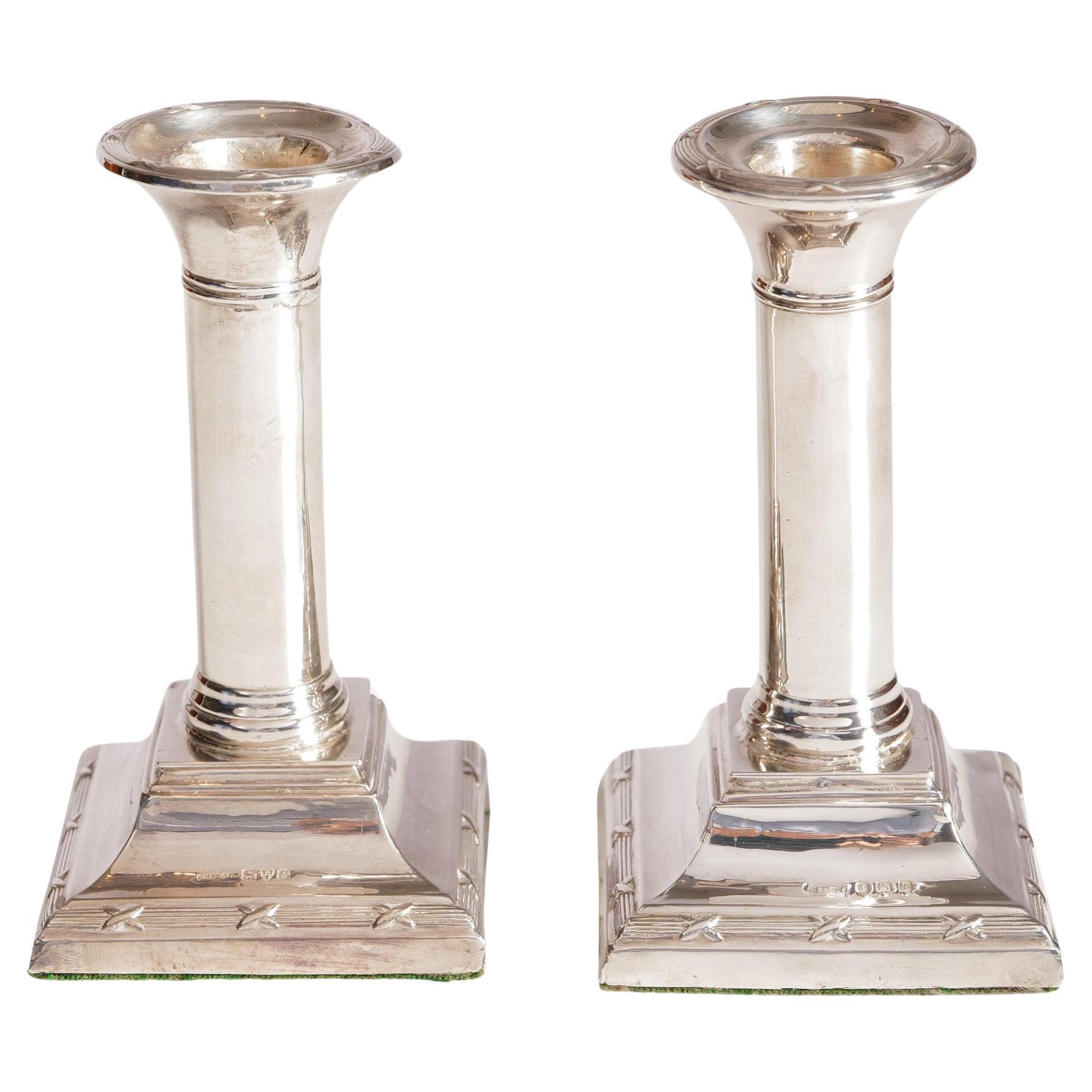 Pair of Sterling Silver Candlesticks For Sale