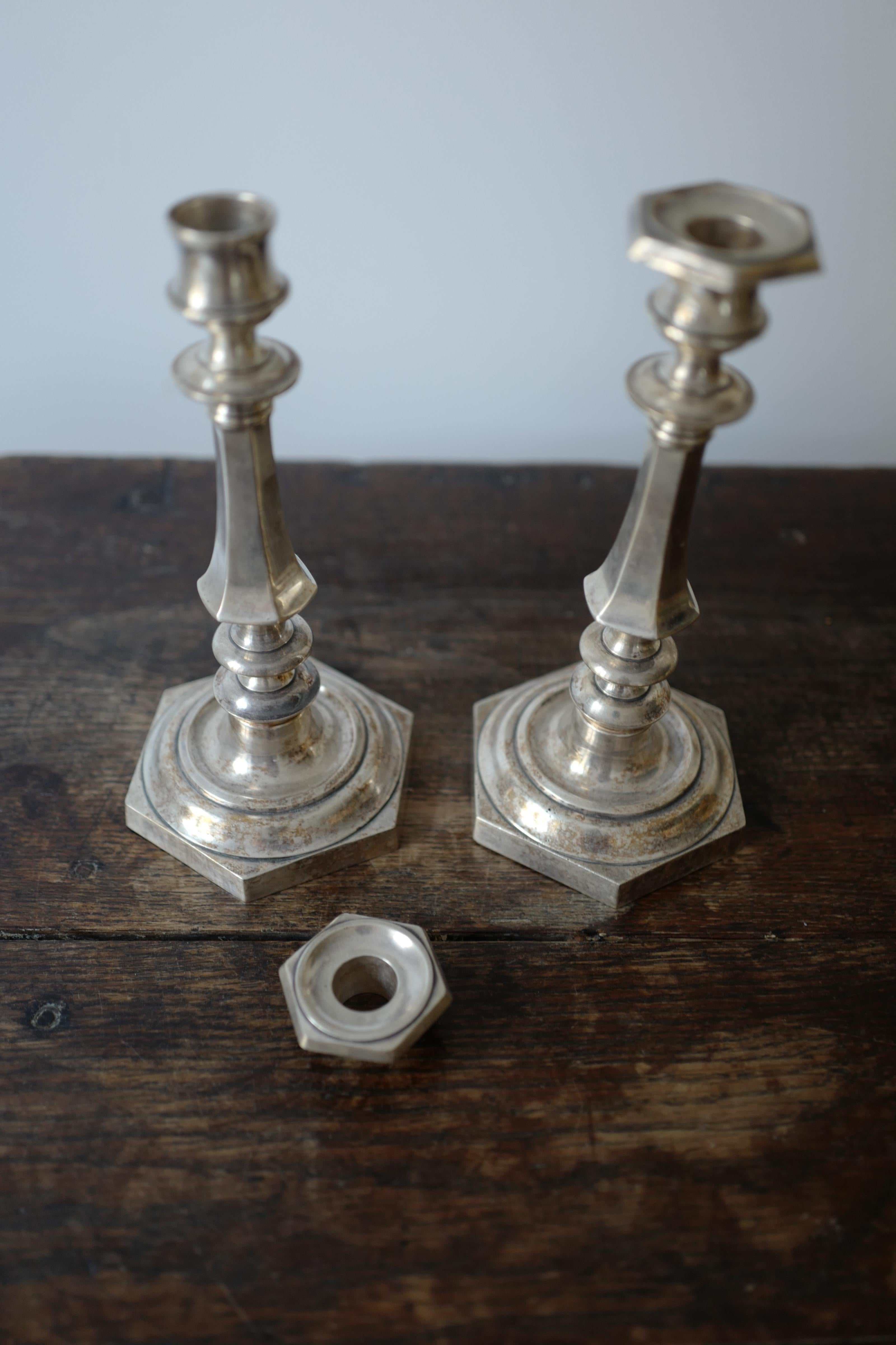 Pair of Sterling Silver Candlesticks French 19th Century In Good Condition In Milano, IT