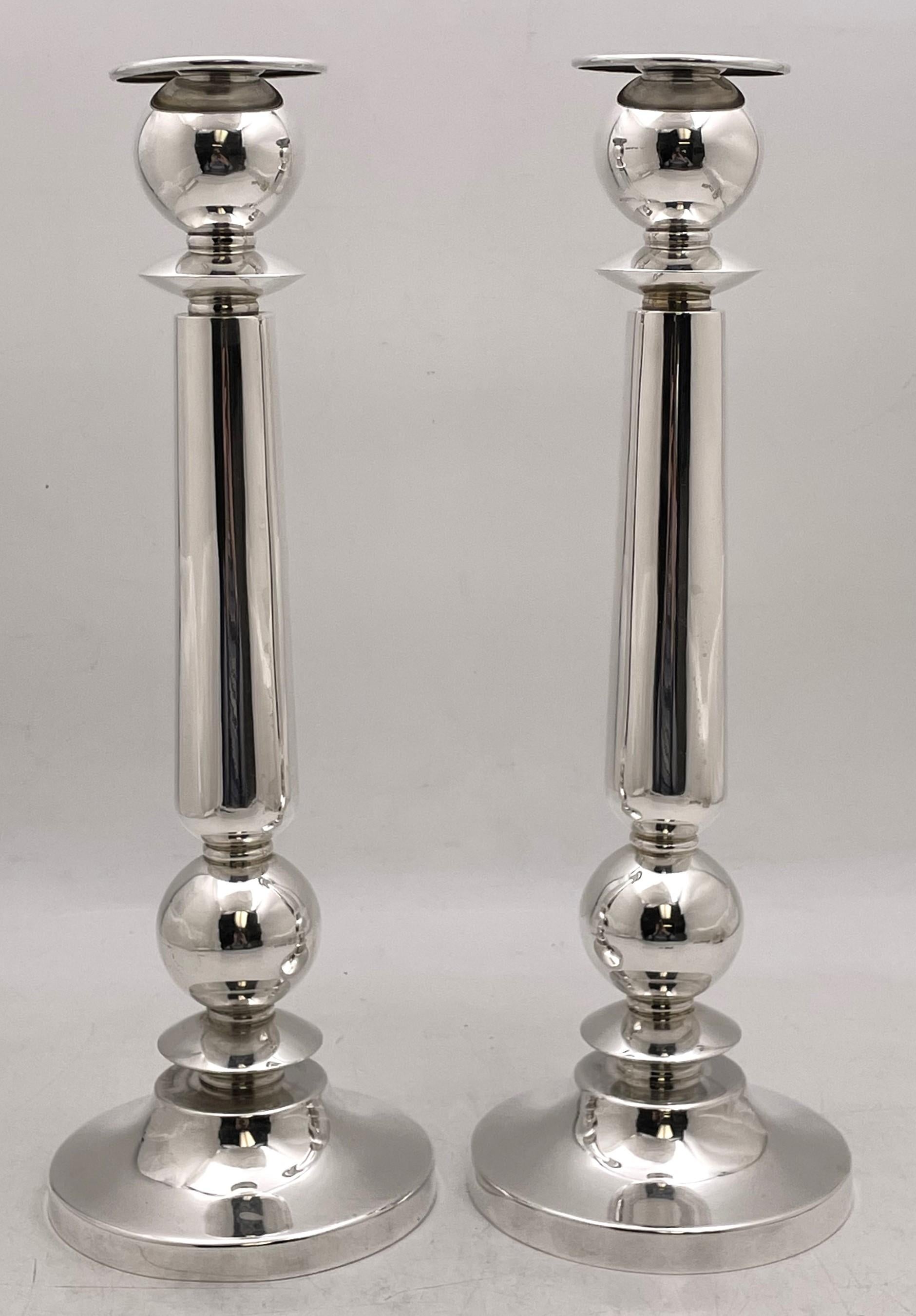 Pair of Sterling Silver Candlesticks in Art Deco Style For Sale at 1stDibs