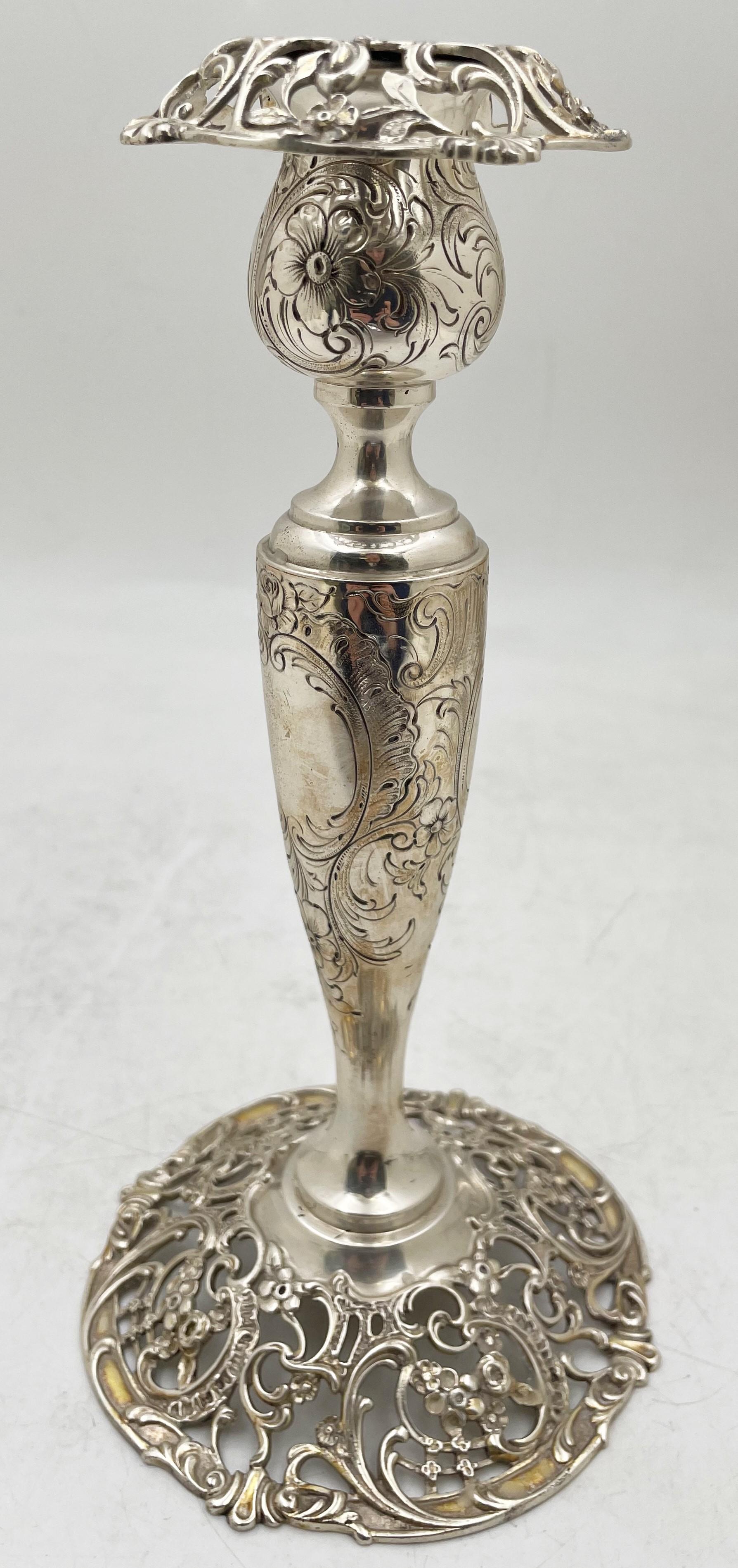 American Pair of Sterling Silver Candlesticks in Art Nouveau Style, Early 20th Century