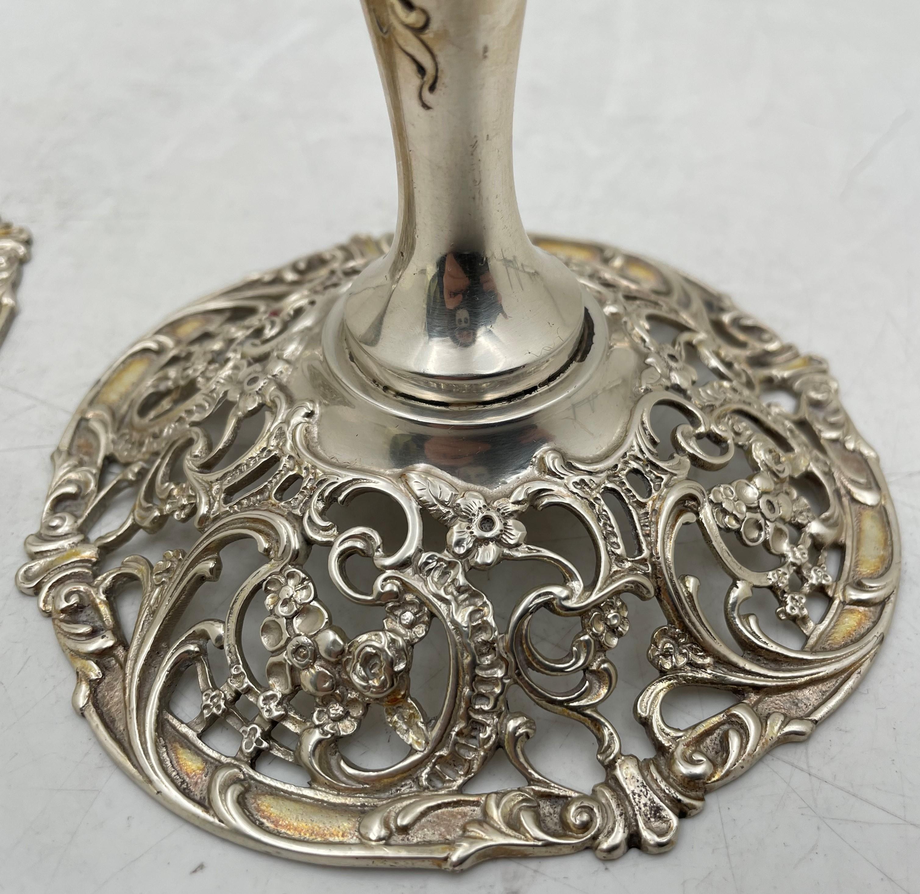 Pair of Sterling Silver Candlesticks in Art Nouveau Style, Early 20th Century In Good Condition In New York, NY