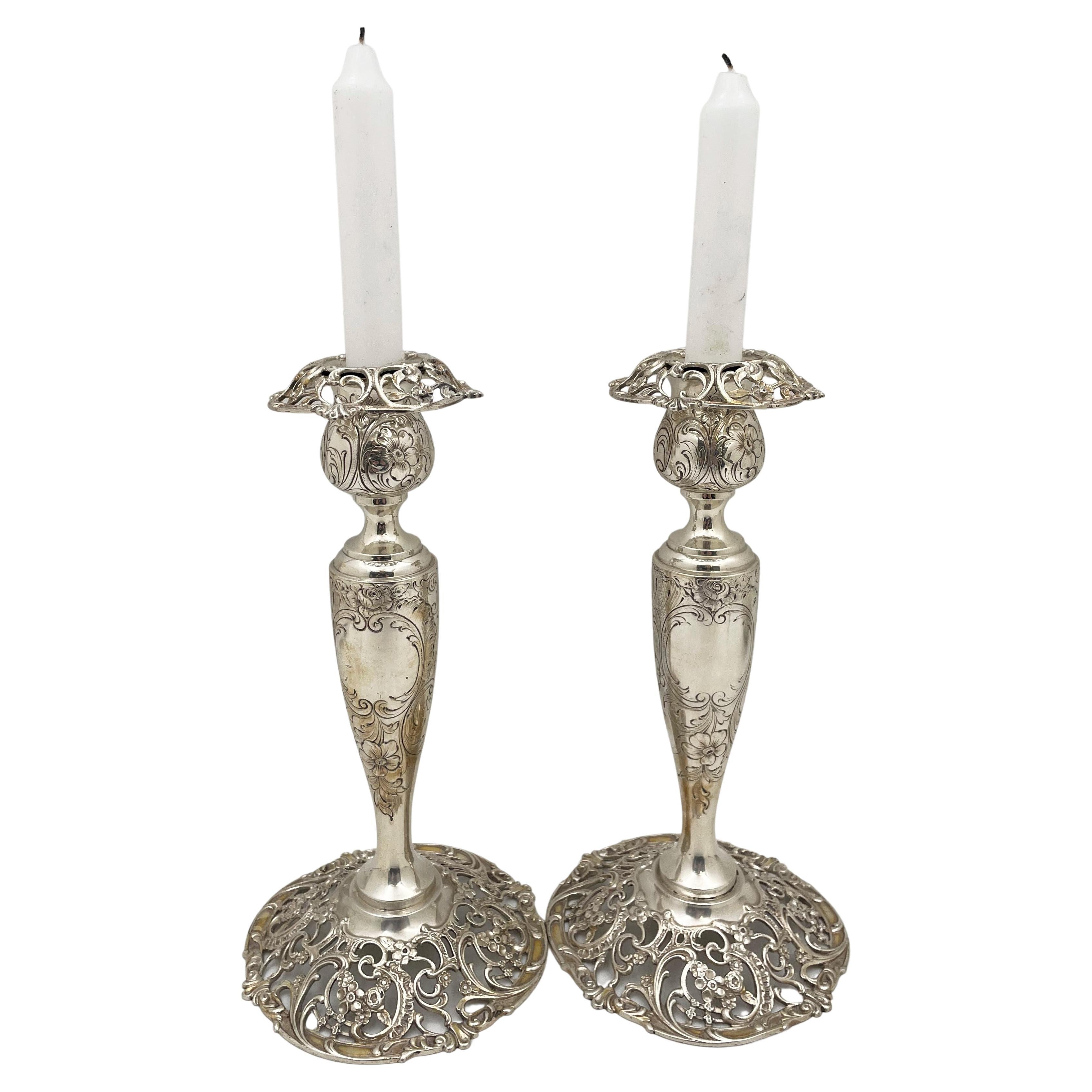 Pair of Sterling Silver Candlesticks in Art Nouveau Style, Early 20th Century