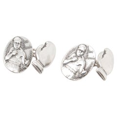 Vintage Pair of Sterling Silver Champion Boxer Joe Lewis & Boxing Gloves Cufflinks