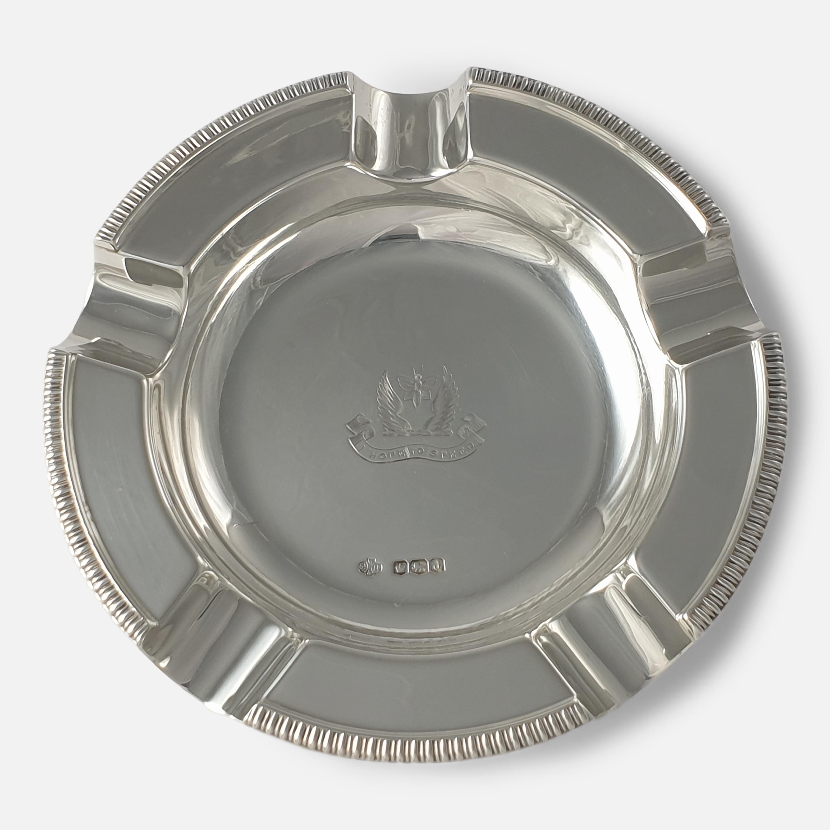 Pair of Sterling Silver Crested Ashtrays, William Hutton & Sons For Sale 4