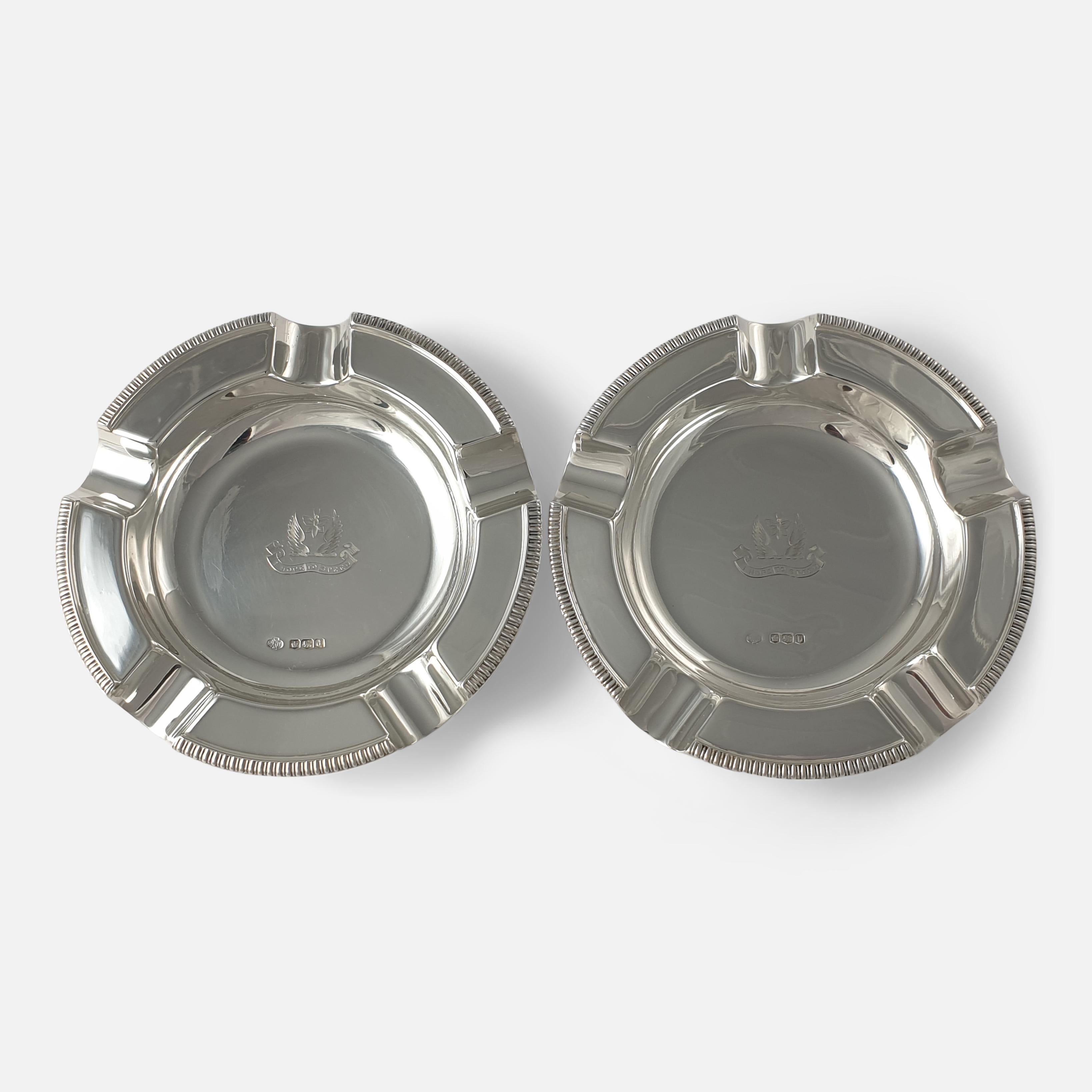 Pair of Sterling Silver Crested Ashtrays, William Hutton & Sons For Sale 5