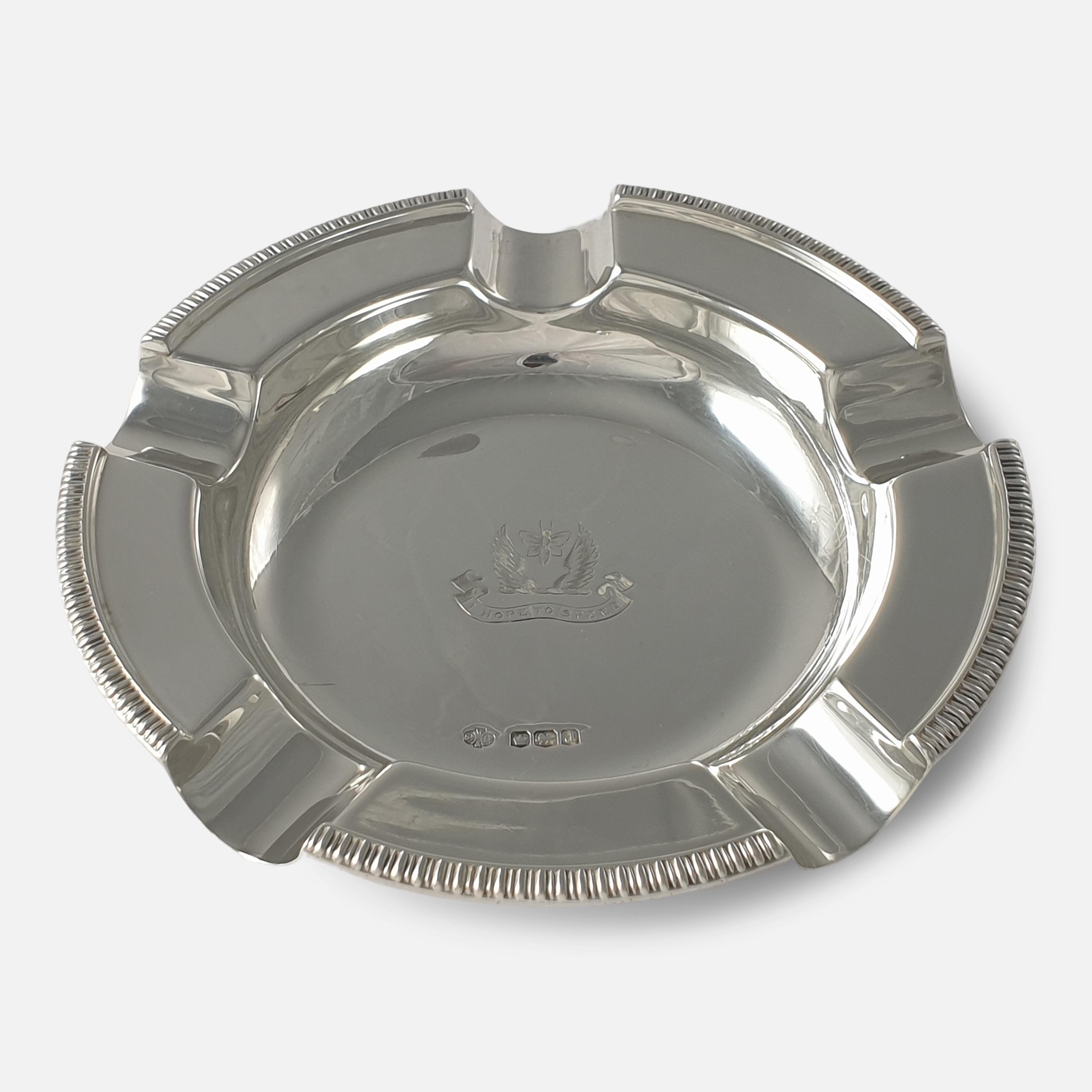 Pair of Sterling Silver Crested Ashtrays, William Hutton & Sons For Sale 3
