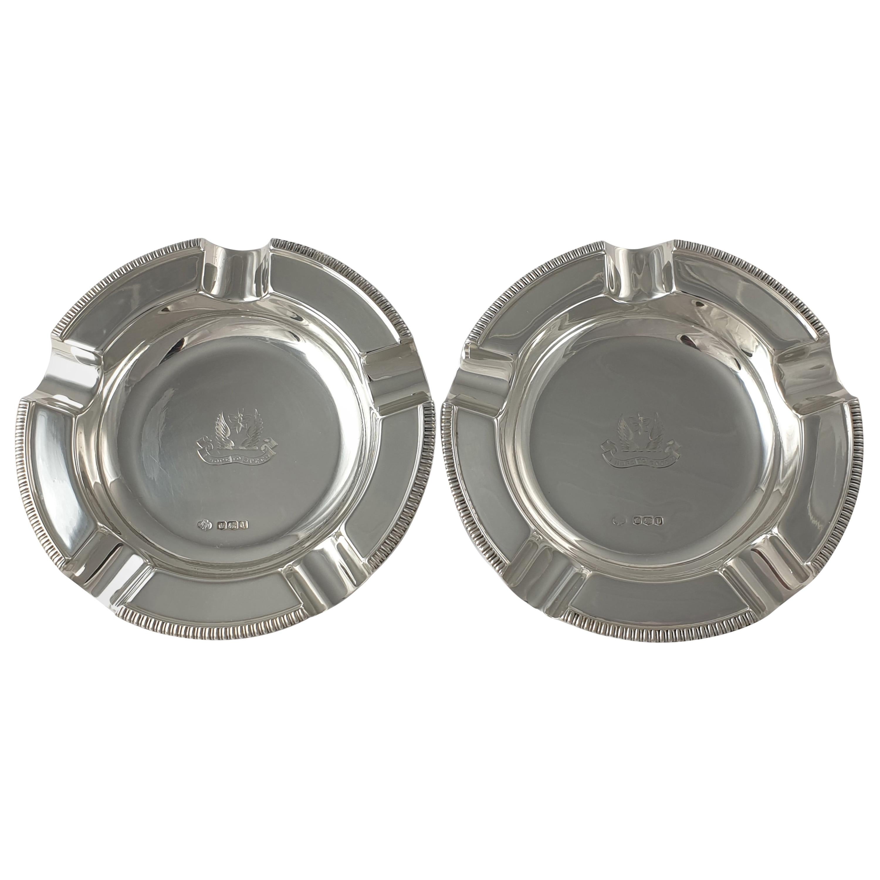 Pair of Sterling Silver Crested Ashtrays, William Hutton & Sons