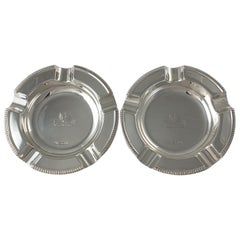 Antique Pair of Sterling Silver Crested Ashtrays, William Hutton & Sons