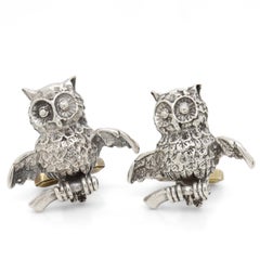 Pair of Sterling Silver Figural Horned Owl Cufflinks