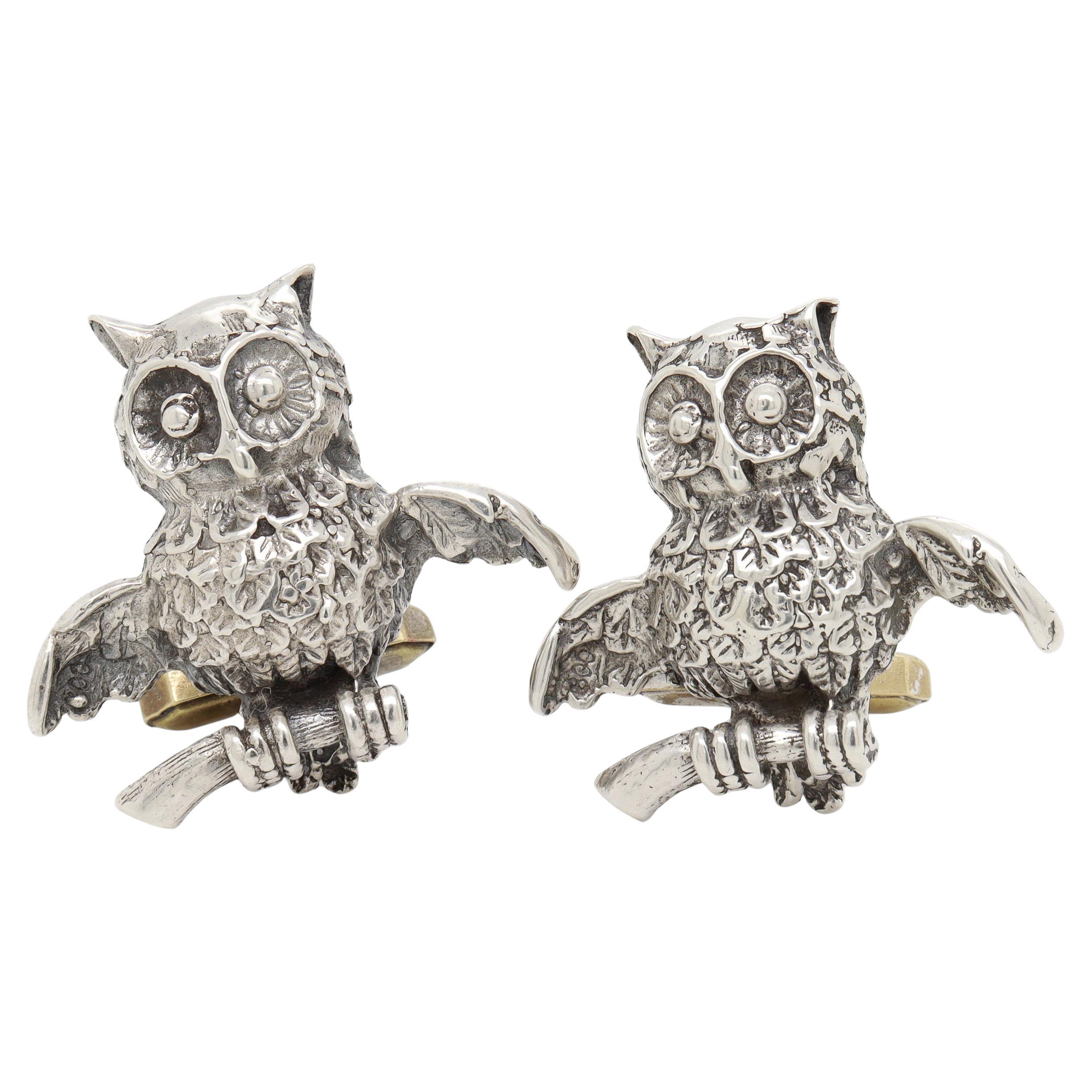 Coppia di gemelli da polso in argento Sterling con figura di gufo Horn