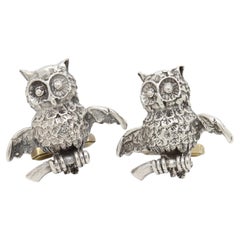 Coppia di gemelli da polso in argento Sterling con figura di gufo Horn