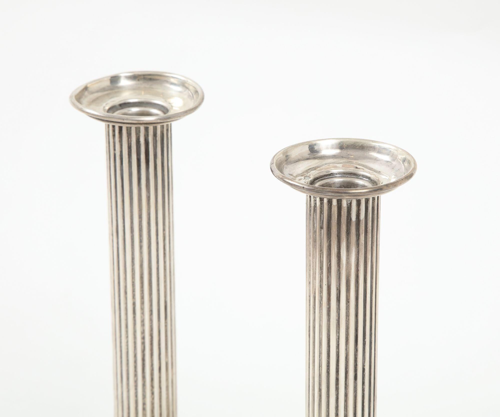 American Pair of Sterling Silver Fluted Weighted Candlesticks