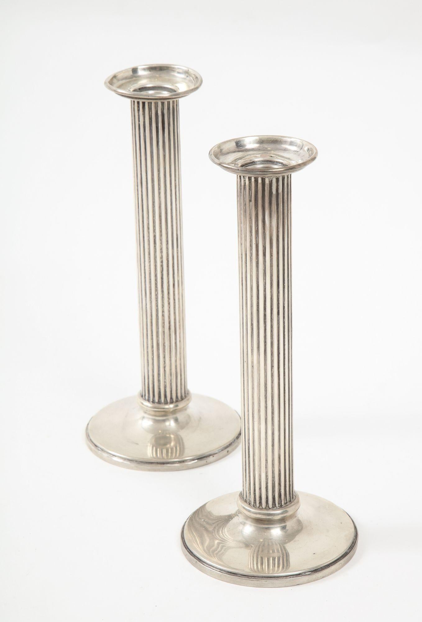 Pair of Sterling Silver Fluted Weighted Candlesticks In Good Condition In New York, NY