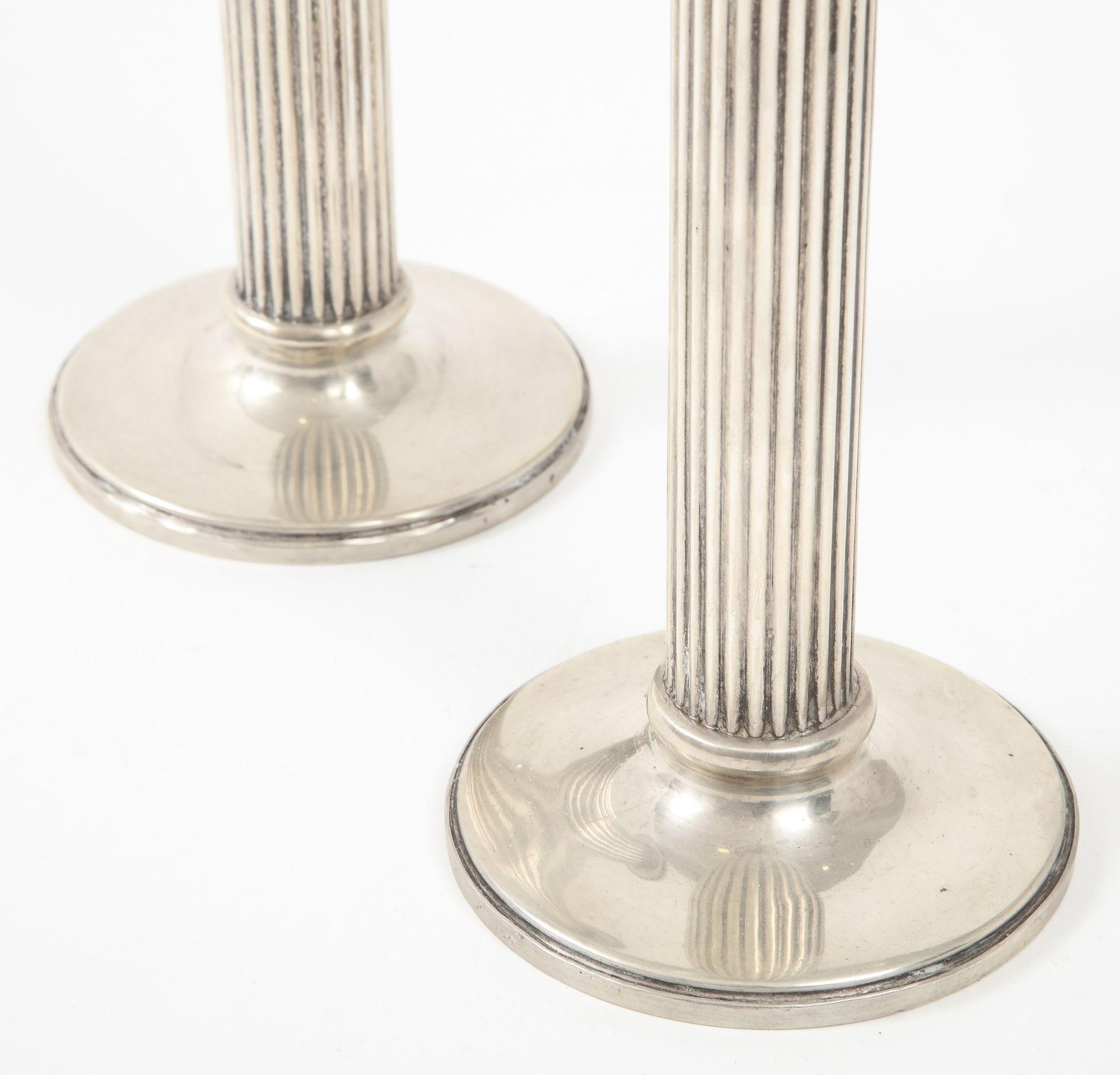 Mid-20th Century Pair of Sterling Silver Fluted Weighted Candlesticks
