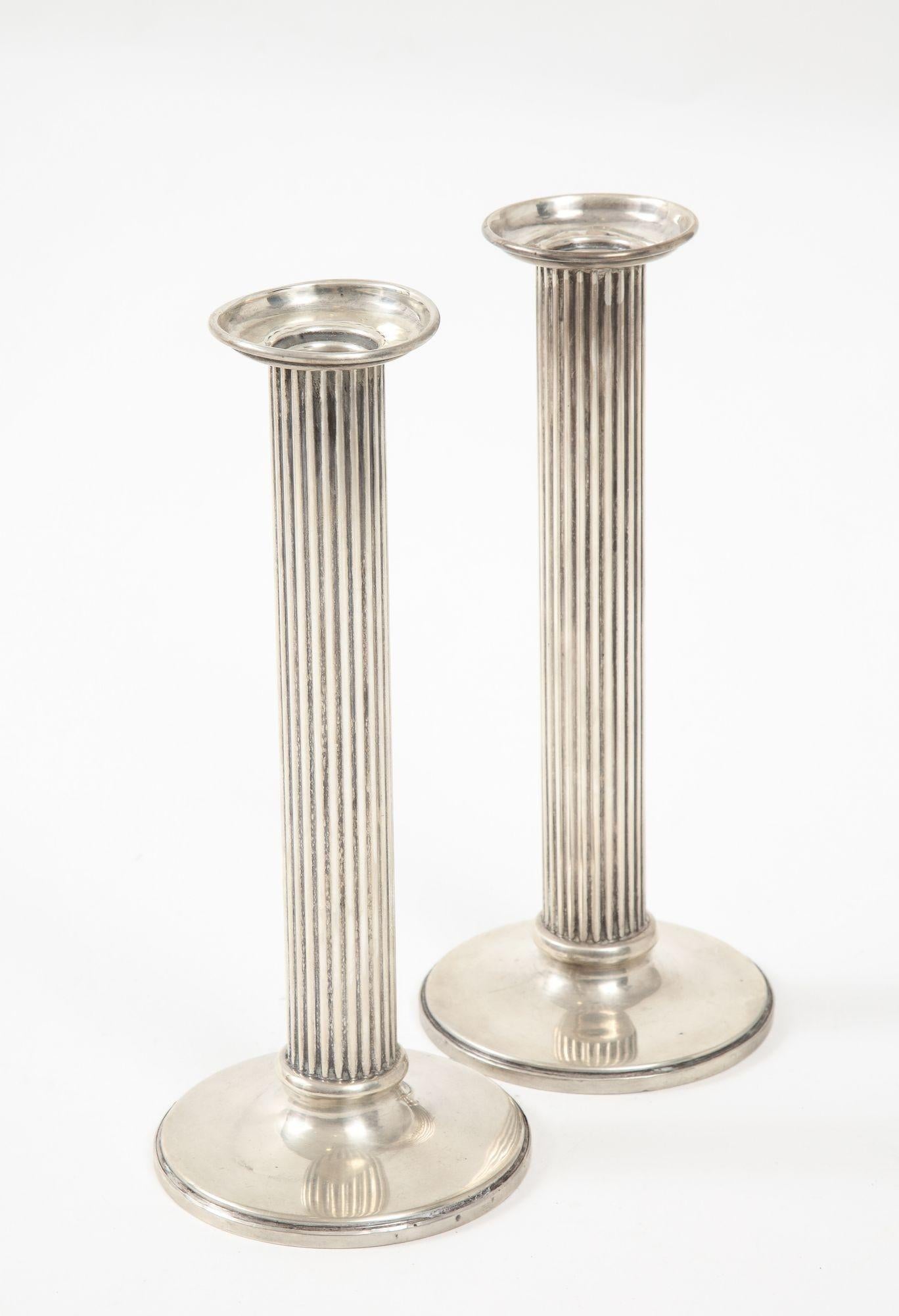 Pair of Sterling Silver Fluted Weighted Candlesticks For Sale 2